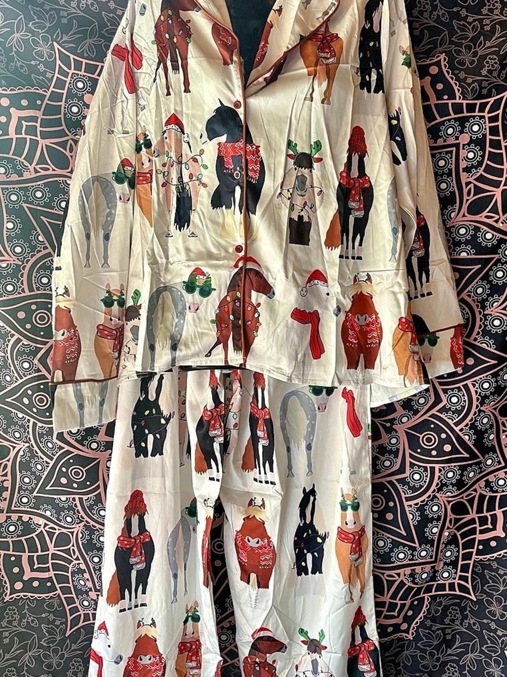 SHE SHOW Christmas Horse Print Pajama Set Size XL NWT